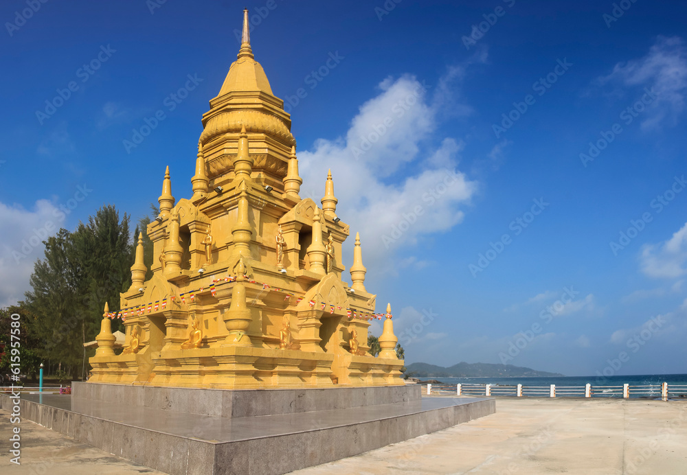 Laem Sor Pagoda Small, golden pagoda with ornate details in a serene oceanfront setting in Taling Ngam, Ko Samui
