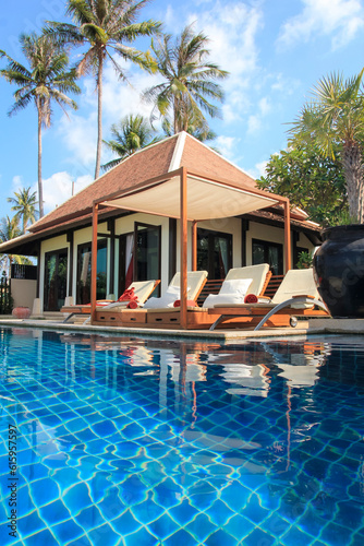 clear blue water ripples in pool of luxury villa in chaweng koh samui thailand photo