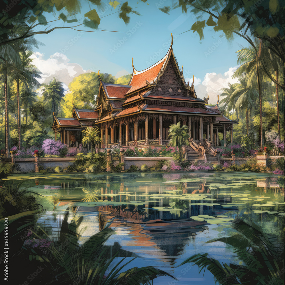 Fototapeta premium An enchanting Thai modern architecture created with Generative AI technology