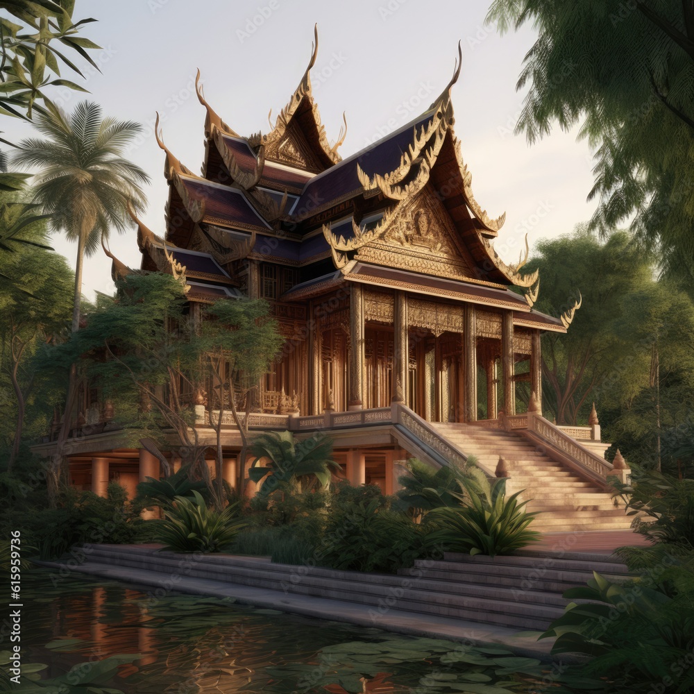 An enchanting Thai modern architecture created with Generative AI technology An enchanting Thai modern architecture created with Generative AI technology