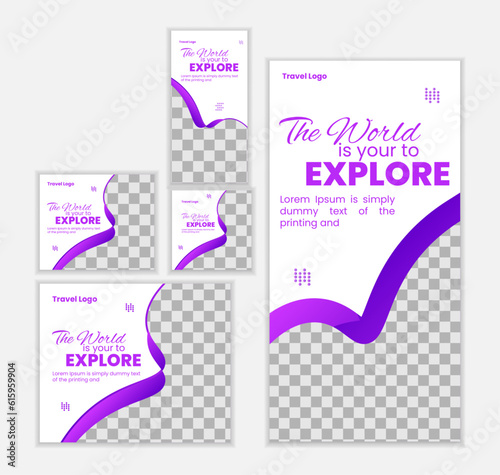 set of creative web banners of standard size with a place for photos. Travel ad banner. Vertical, horizontal and square template. vector illustration EPS 10