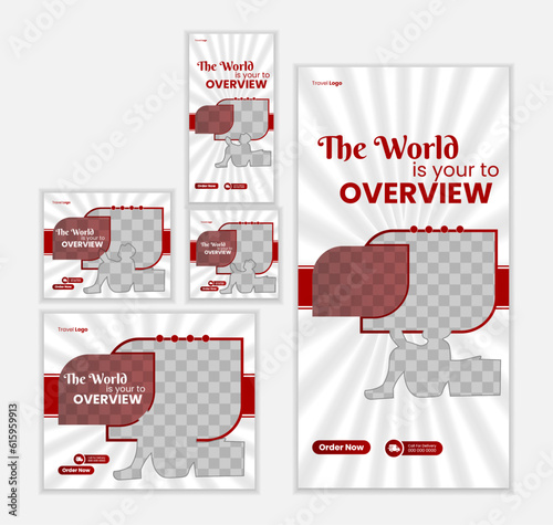 set of creative web banners of standard size with a place for photos. Travel ad banner. Vertical, horizontal and square template. vector illustration EPS 10