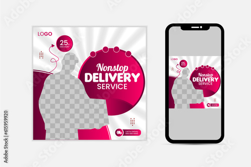  Food Delivery Service Promotion template. Social Media Post. social media post template for food menu promotion banner frame.