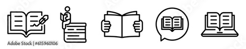 Conjunto de iconos de literatura. Expresión artística, libro, escribir, leer. Literatura digital Ilustración vectorial