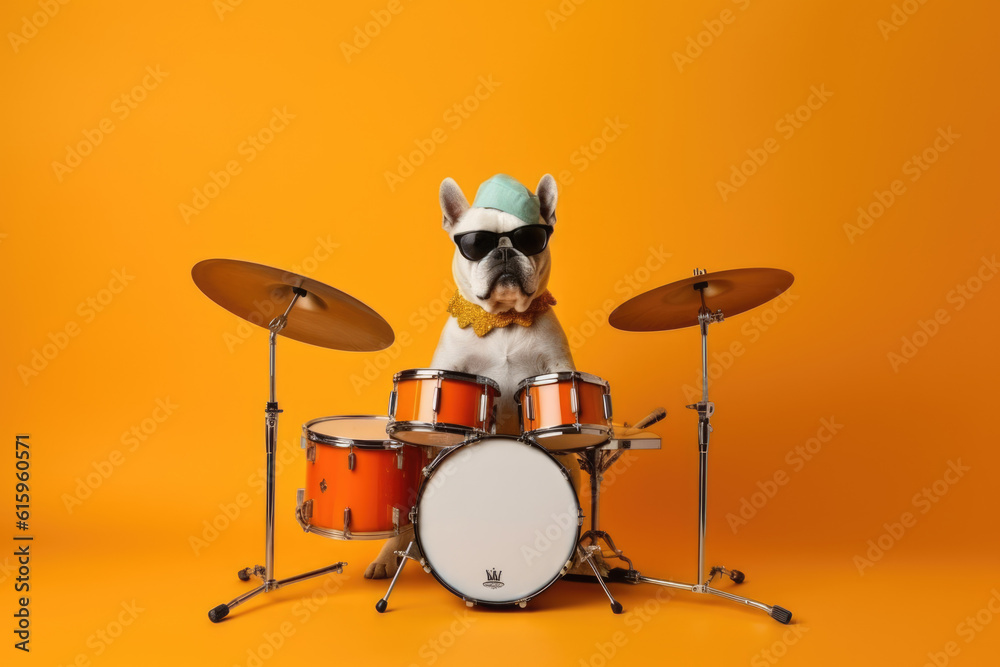 Dog playing drums created with Generative AI technology Dog playing drums created with Generative AI technology
