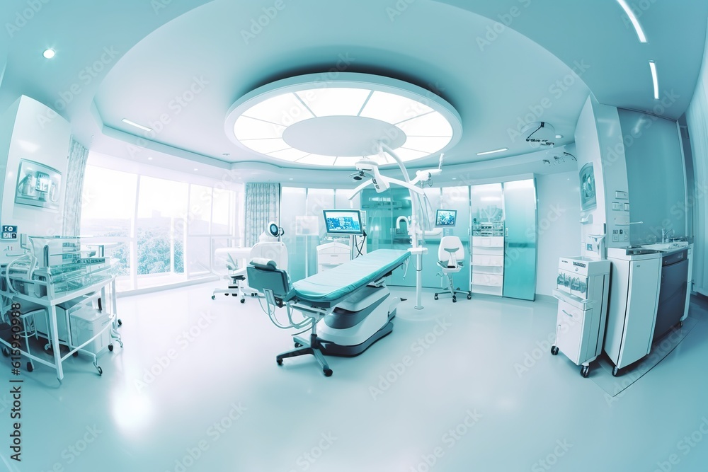 Wide angle view of empty surgery room Wide angle view of empty surgery room