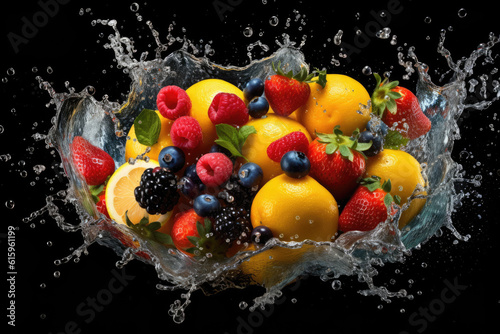 fruits berry explosion with water splash