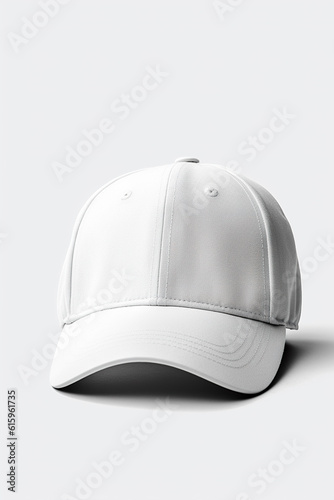 White baseball hat mockup on white background, AI generative