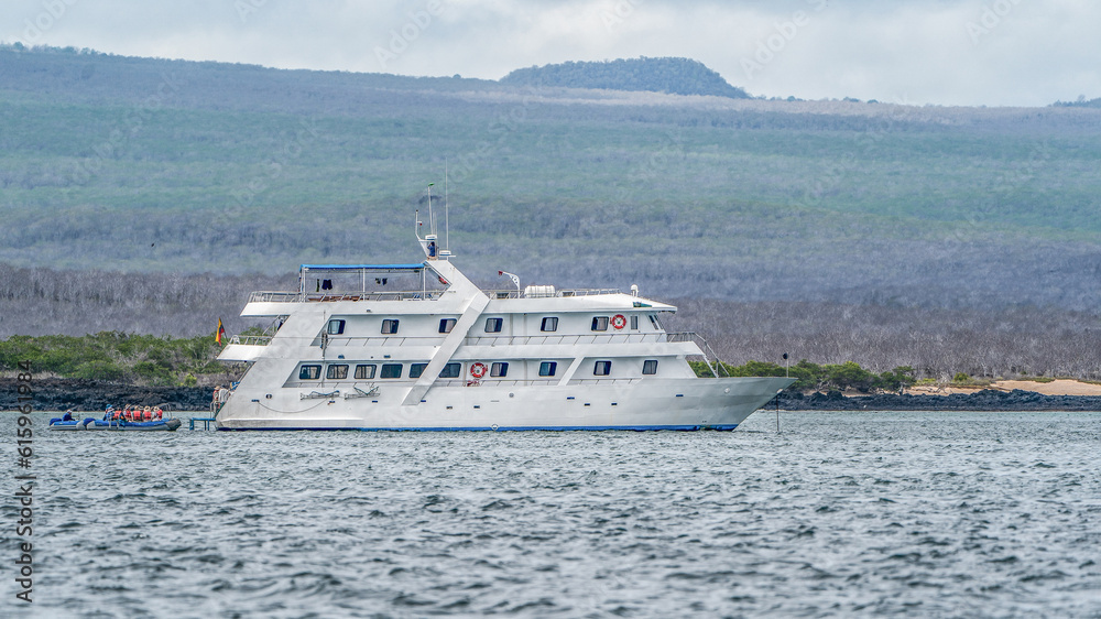 A yacht moored in the waters of Galapagos Islands