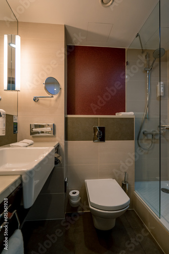 interior of a luxury hotel room after cleaning housekeeping bathroom concept of cleanliness and hospitality travel recreation