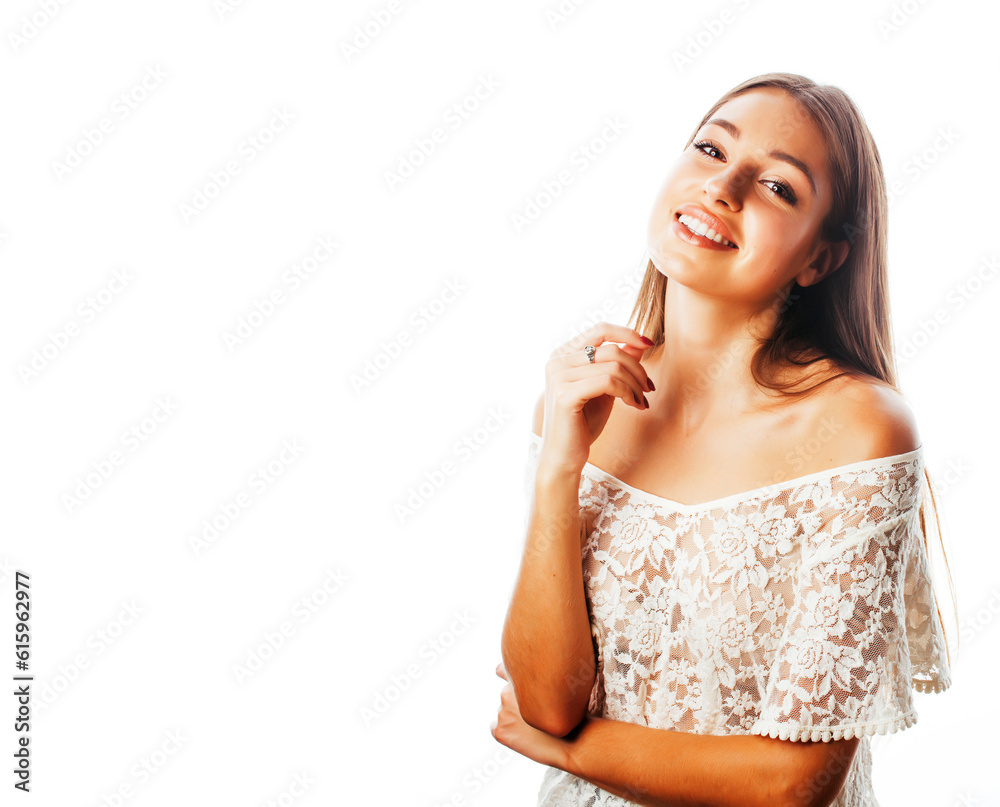 young beauty woman smiling dreaming isolated on white close up young beauty woman smiling dreaming isolated on white close up