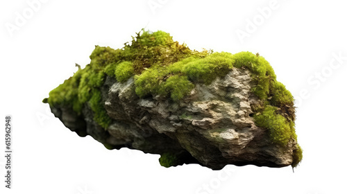 rock and moss isolated on white background created with Generative AI technology