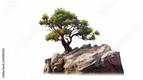 tree on rock isolated on white