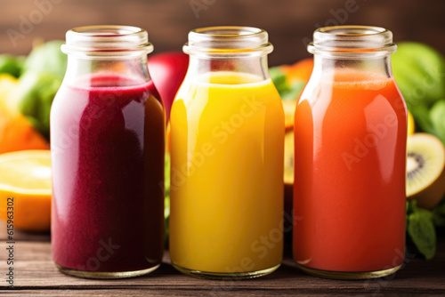 bottles of juice and fruits created with Generative AI technology