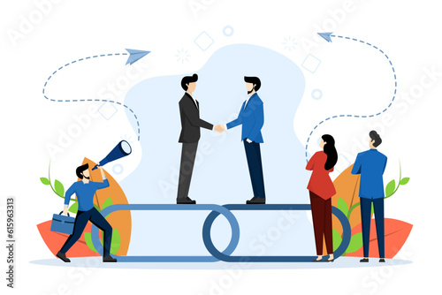 concept of handshake, link as strong union and cooperation, building partnership or cooperation in business. company agreement or contract. Vector illustration on a white background.