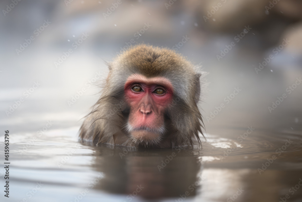 Naklejka premium monkey relaxing in onsen