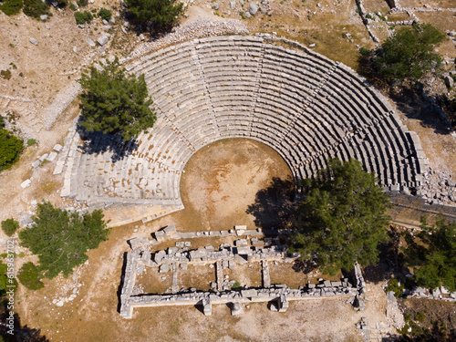 Aerial photo of Arykanda theatre, remains of ancient city near small village of Aykiricay, Antalya Province, Turkey. photo