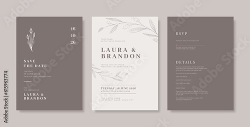 Premium wedding invitation template. Wedding engagement template with monochrome style. engraved wedding invitation template