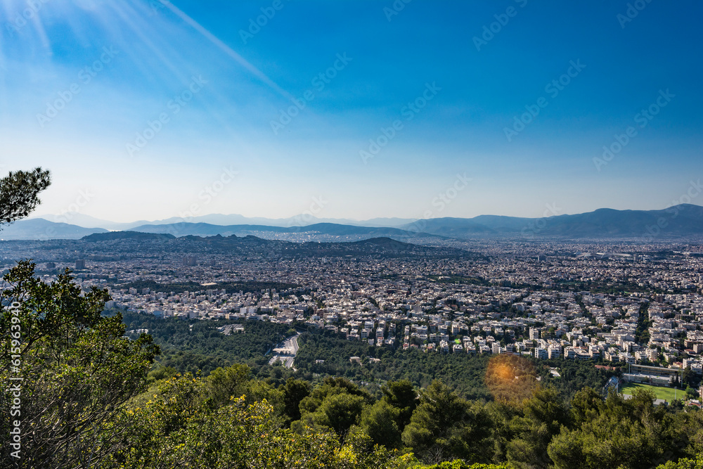 Panoramic view of Athens from hymettus mountain, Greece.