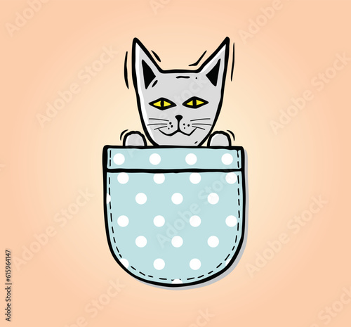 Hand Drawn vector illustration character design  cute cats in pocket, Doodle cartoon style