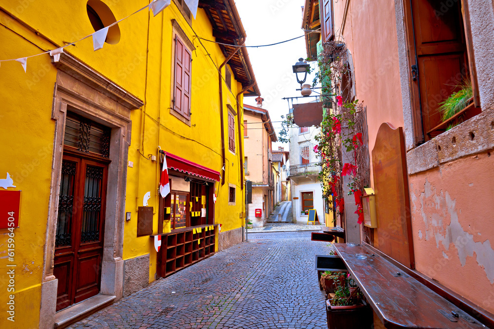 Fototapeta premium Colorful cobbled street of Cividale del Friuli, ancient town in Friuli Venezia Giulia region of Italy