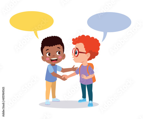 little kid do hand shake with friend acquaintance