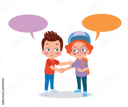 little kid do hand shake with friend acquaintance