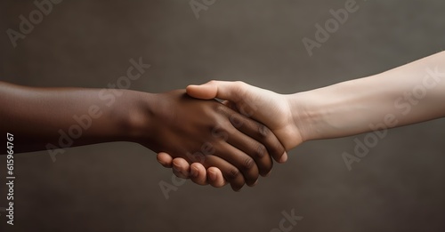Close up multiracial man couple with African and Caucasian hands holding each other wrist in tolerance and anti racism concept, minimalistic background, AI Generated