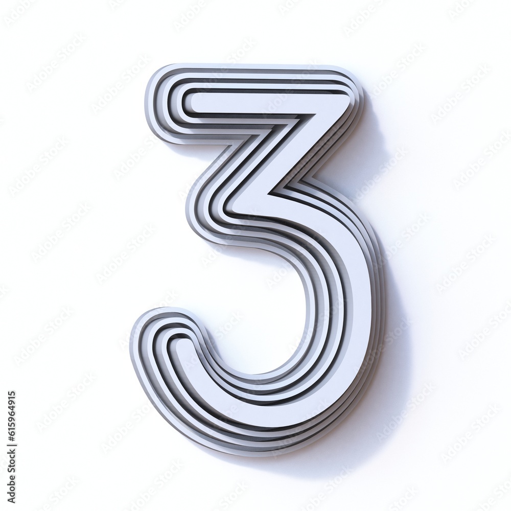 Three steps font number 3 THREE 3D render illustration isolated on white background Three steps font number 3 THREE 3D render illustration isolated on white background