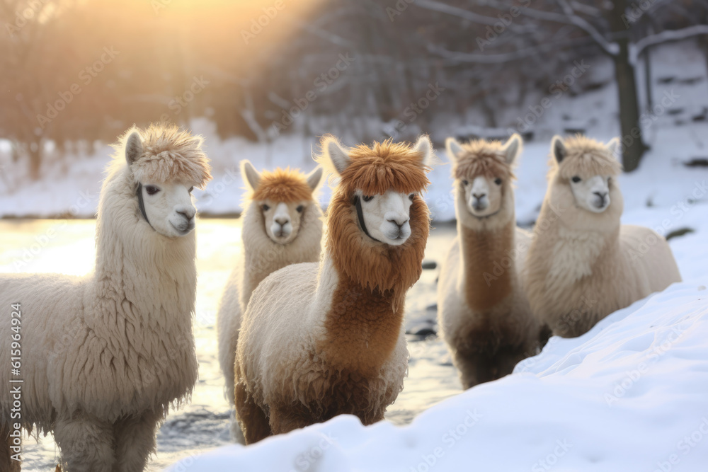 alpacas in snow created with Generative AI technology