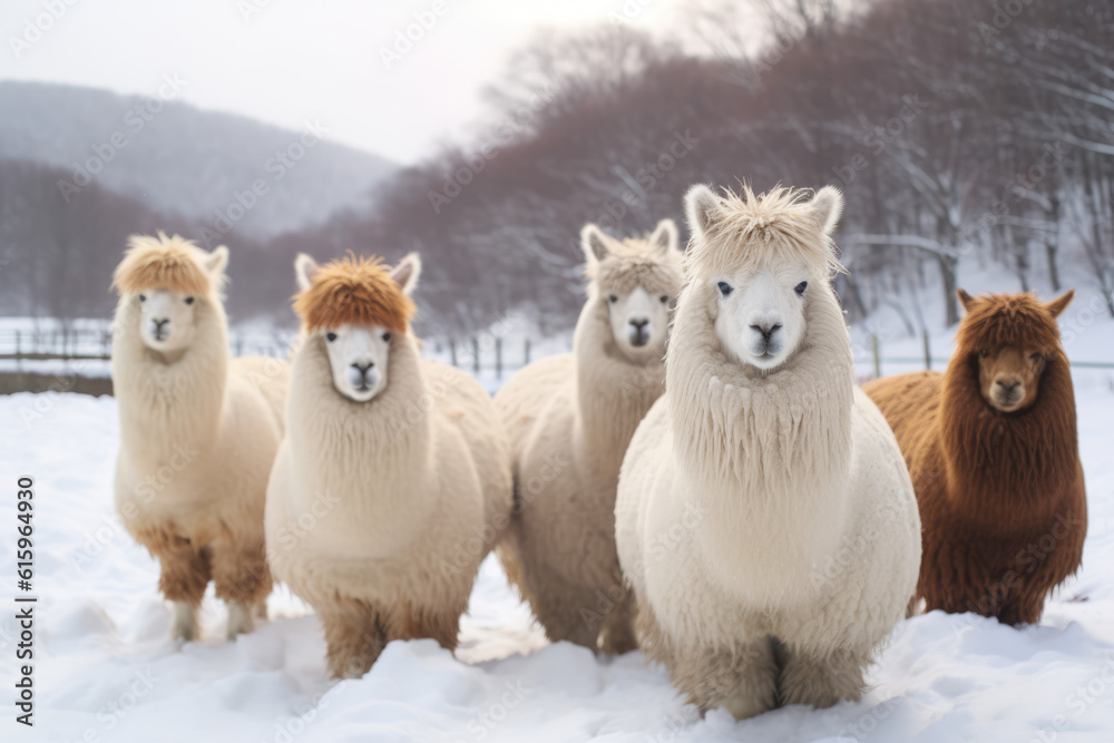 Naklejka premium alpacas in snow created with Generative AI technology