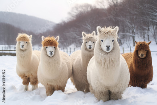 alpacas in snow created with Generative AI technology © Poprock3d