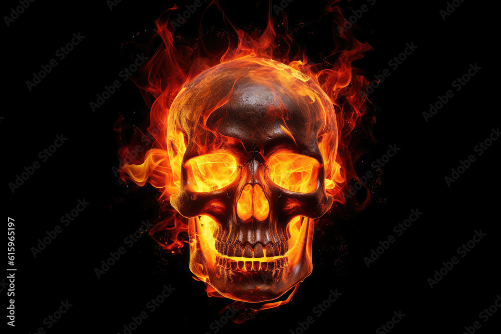 skull on fire isolated created with Generative AI technology skull on fire isolated created with Generative AI technology