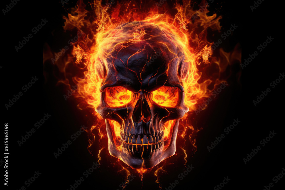 skull on fire isolated created with Generative AI technology skull on fire isolated created with Generative AI technology