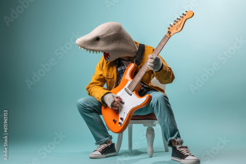 shark character playing guitar