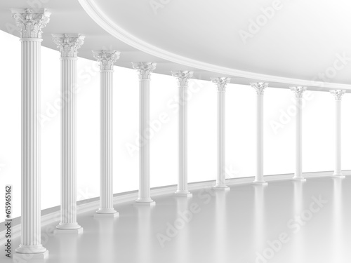 White classic interior with columns (3D rendering)