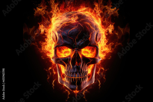 skull on fire isolated created with Generative AI technology