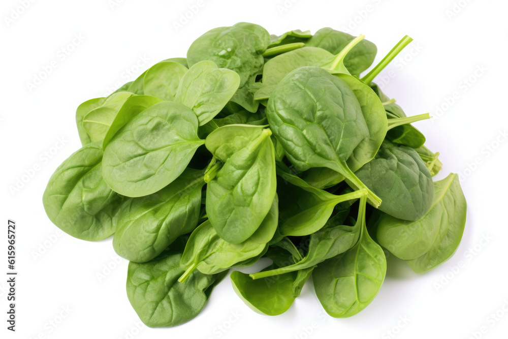 green Spinach isolated on white created with Generative AI technology green Spinach isolated on white created with Generative AI technology