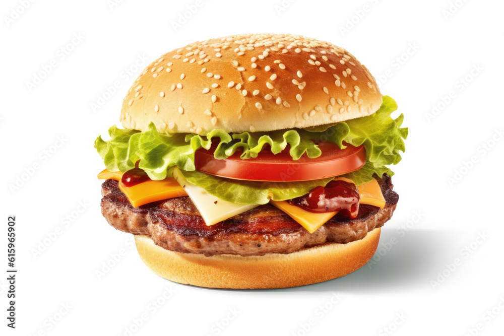 hamburger isolated on white created with Generative AI technology hamburger isolated on white created with Generative AI technology