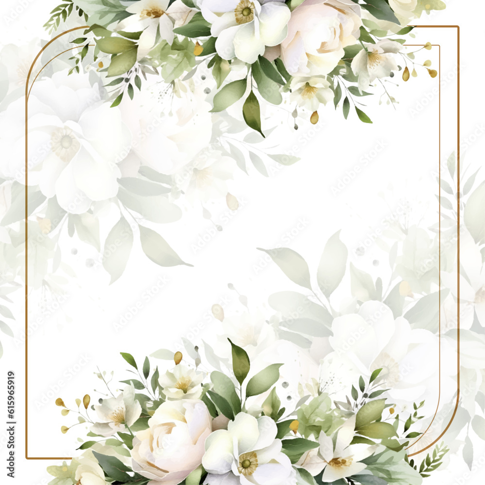 Fototapeta premium colourful colorful floral flower vector beautiful gold flowers line art on wedding card template watercolor