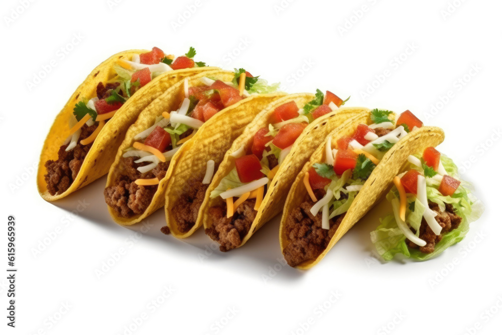 Tacos isolated on white created with Generative AI technology Tacos isolated on white created with Generative AI technology