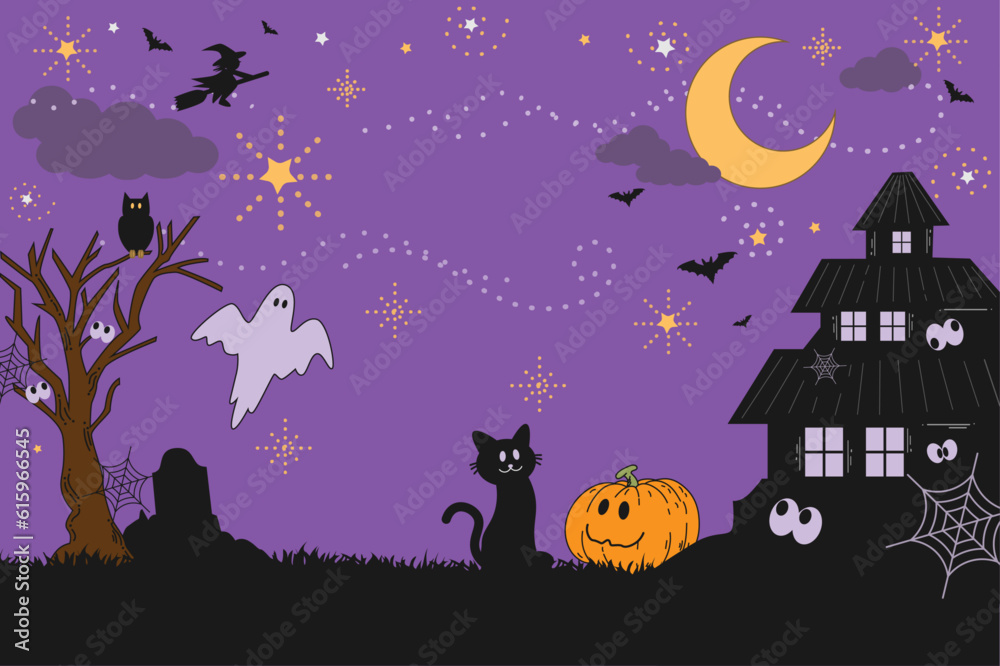 Halloween night cartoon style illustration