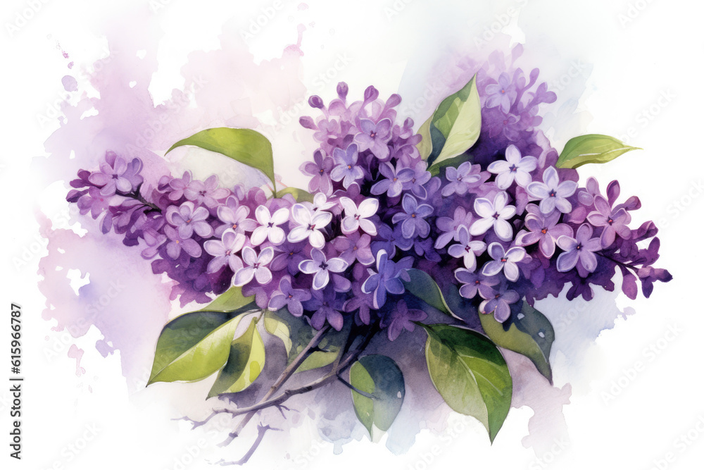 watercolor of Lilac flower isolated created with Generative AI technology