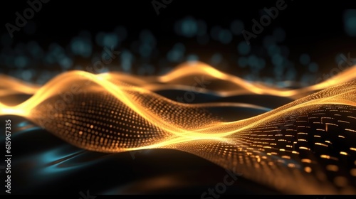 Gold and Neon abstract lines and shapes with bokeh background.