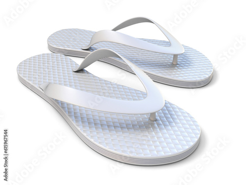 White flip flops 3D rendering illustration isolated on white background