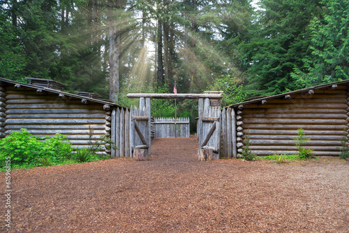 Sun Rays over Fort Clatsop in Lewis and Clark National Historical Park in Oregon photo
