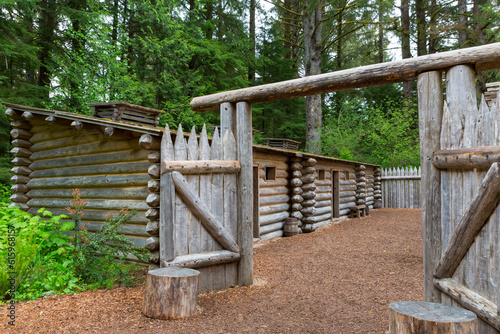 Gate to Log Encampment at Fort Clatsop in Lewis and Clark National and State Historical Park in Oregon photo