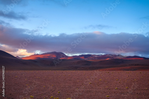 sunset on altiplano mountains in sud Lipez reserva Eduardo Avaroa  Bolivia