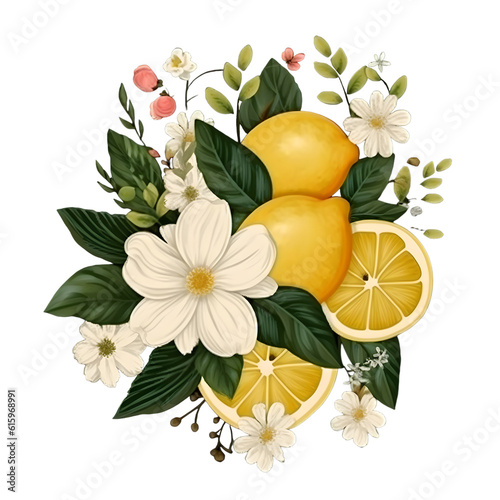 Vintage Butterfly And Lemon Flowers