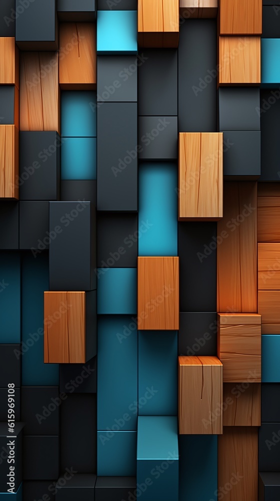 Close-Up of randomly shifted wooden and 3D rendered cubes which form a block background. Wallcovering wooden wallpaper. Generative AI Close-Up of randomly shifted wooden and 3D rendered cubes which form a block background. Wallcovering wooden wallpaper. Generative AI